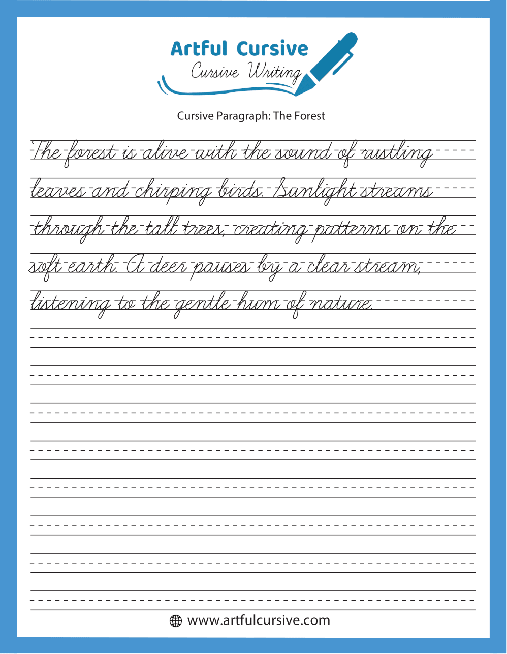 Free printable cursive paragraph writing worksheets