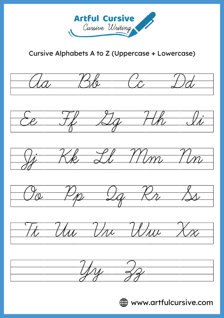 Cursive Alphabet A to Z Worksheets (uppercase + Lowercase)